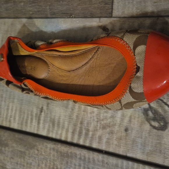 Coach Women's Orange and Brown Ballet Flats - Picture 3 of 9